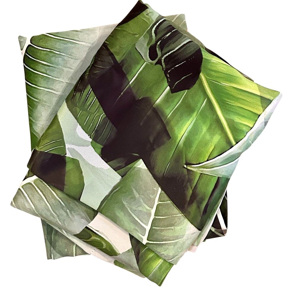 Society 6 Tropical Curtain Panels Blackout Green Large Leaf Pattern 50 x 82" Set